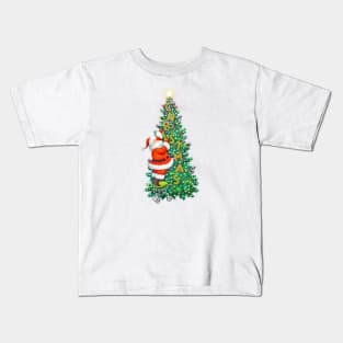 Santa Decorating Christmas Tree Kids T-Shirt